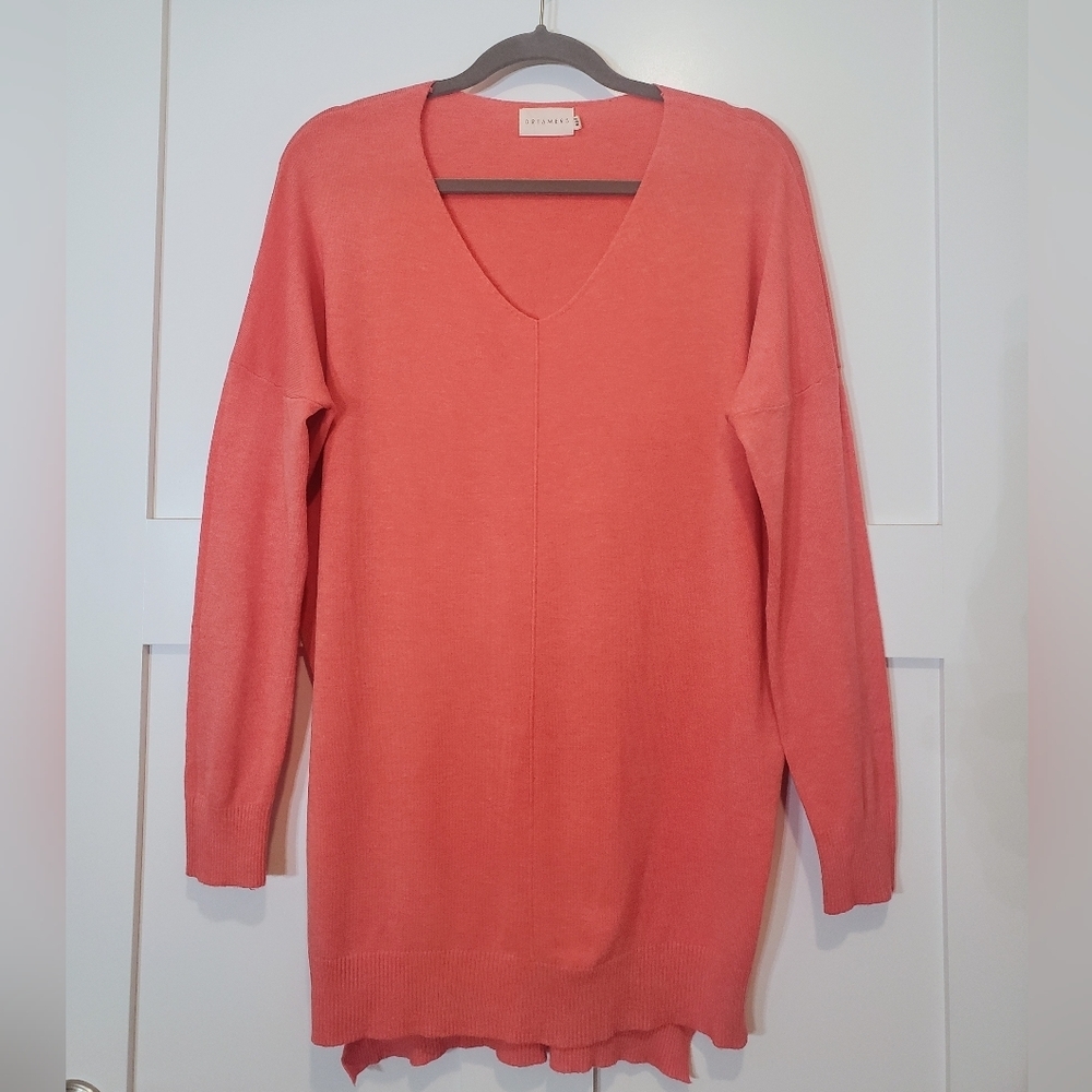 Dreamers Oversized Coral V Neck Sweater Size Medium/Large Soft Comfy
